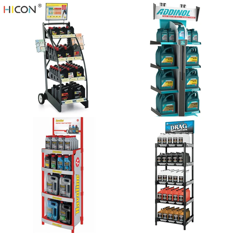 Merchandising Yellow Metal Retail Display Rack For Lubricating Oil,Gas ...