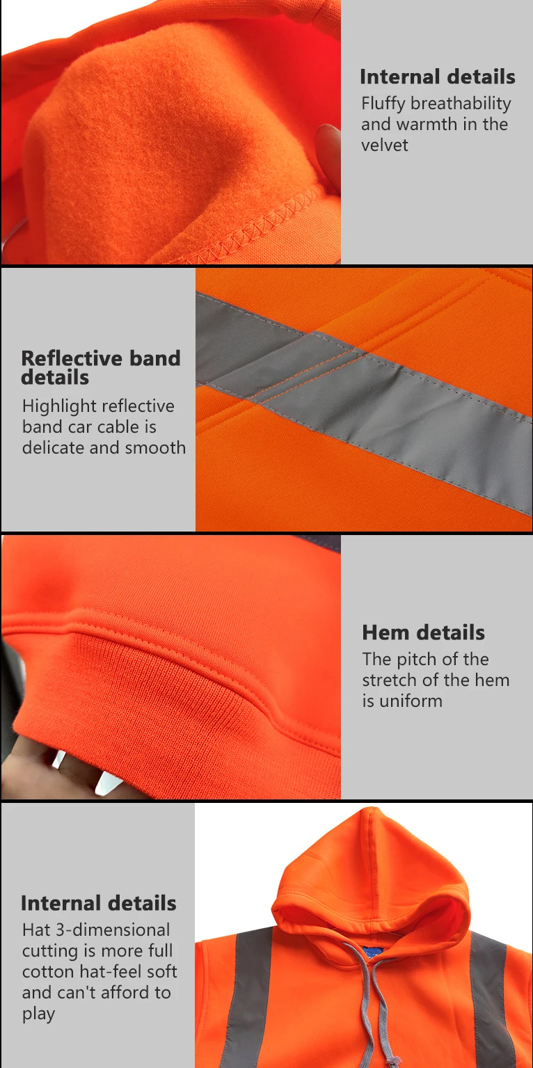 Custom Women Men's Reflective Hoodies Hi Vis Lightweight Sweatshirt High Visibility Outdoor construc