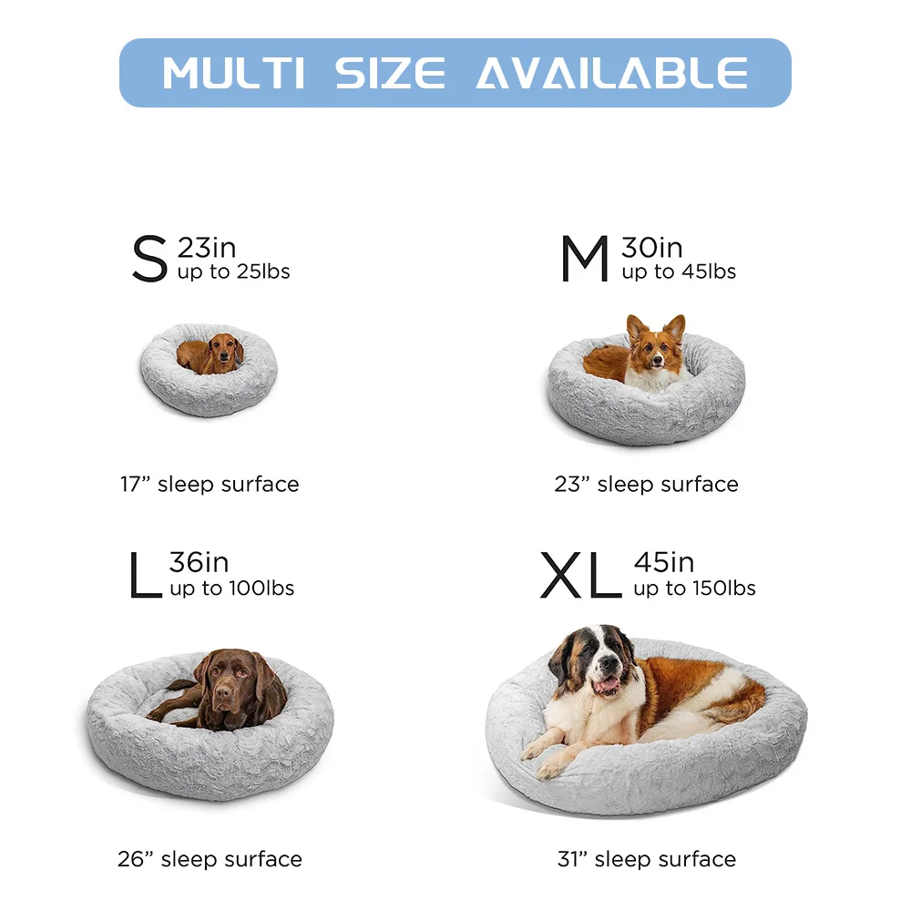 Custom logo warm plush fluffy soft washable luxury calming round donut pet dog bed details