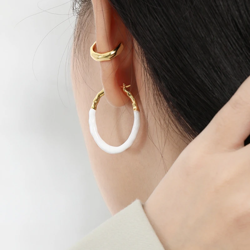 Melynn Enamel Hoops Fashion Earrings Wholesale 925 Sterling Silver