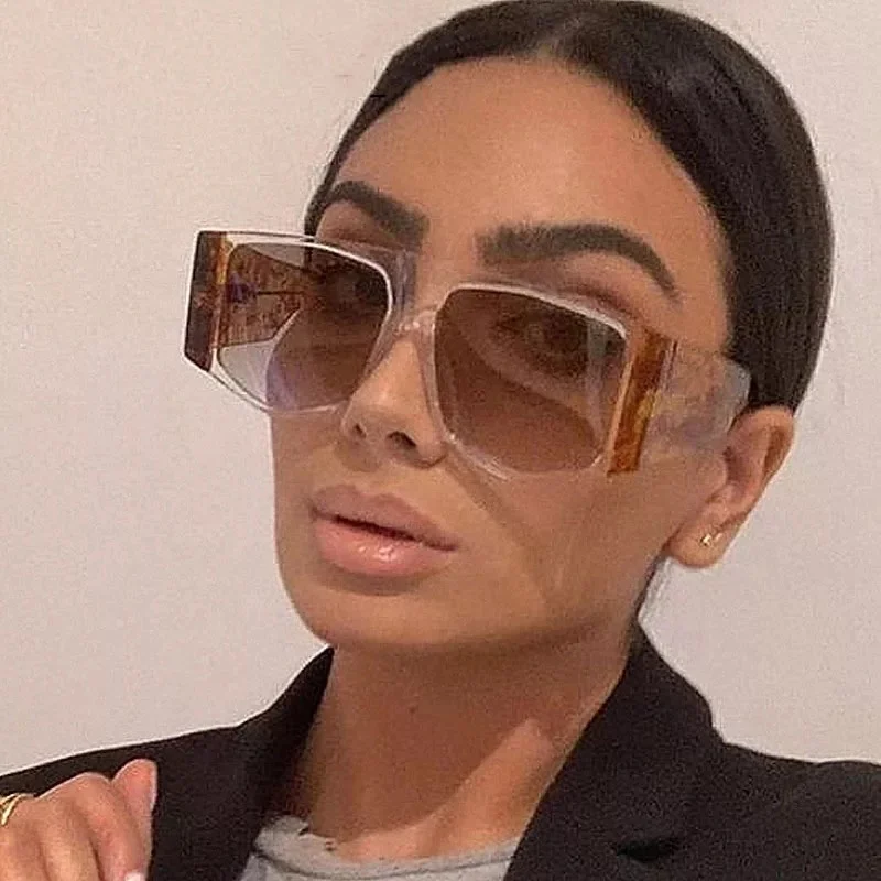 Unique Irregular Polygon Leopard Print Frame Sunglasses for Women Luxury Brand Oversized Sun Glasses Men Vintage Wide Leg Shades