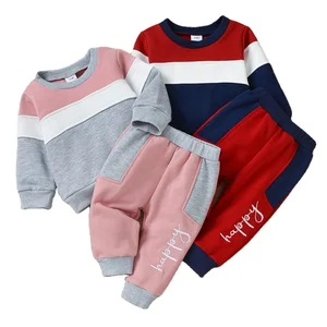 2022 Toddler Boys Girls Clothing Sets Contrast Color Tracksuits Fall Spring Long Sleeve Sweatshirt Pants 2PCS Baby Clothes
