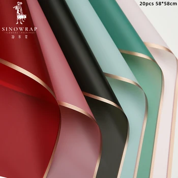 SINOWRAP Best Selling Design Golden Edge Wholesale Plastic Waterproof Frame Flower Wrapping Paper