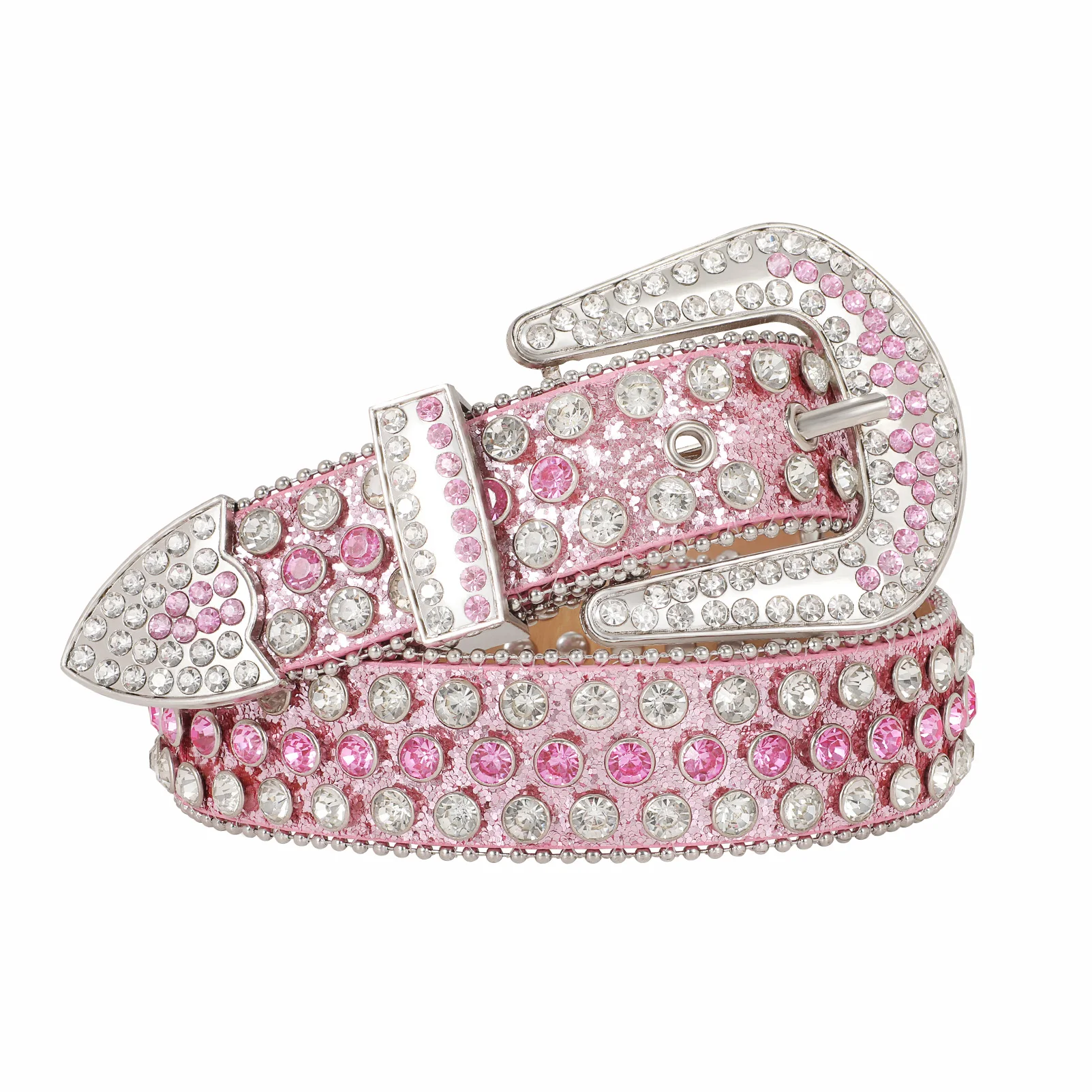 JASGOOD Women Rhinestone Belts Western Crystal Studded Design Leather Pink  Belt for Dress
