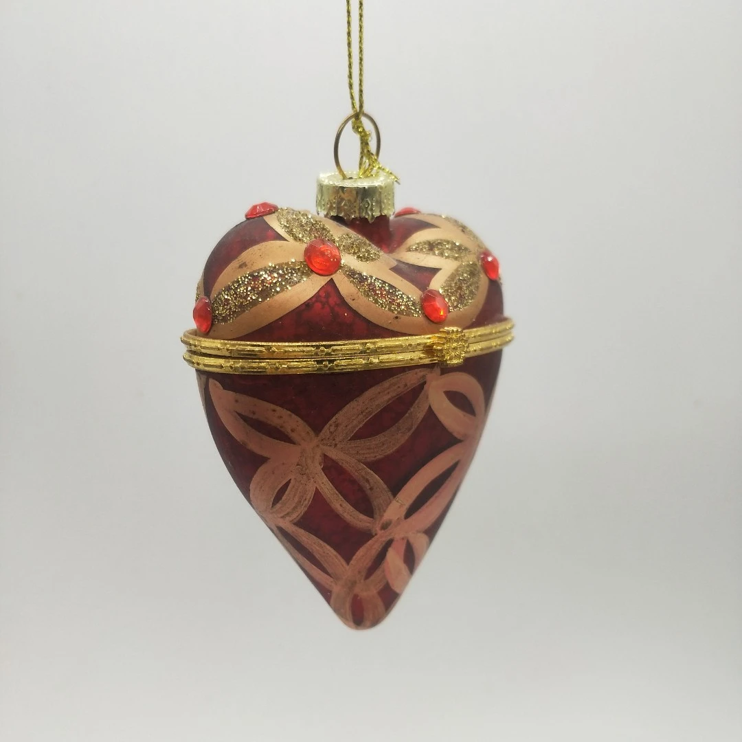 2022 New Arrival Blown Openable Filling Christmas Tree Glass Love Heart Shaped Ornaments Ball Gold Bauble for Xmas Hanging Decor