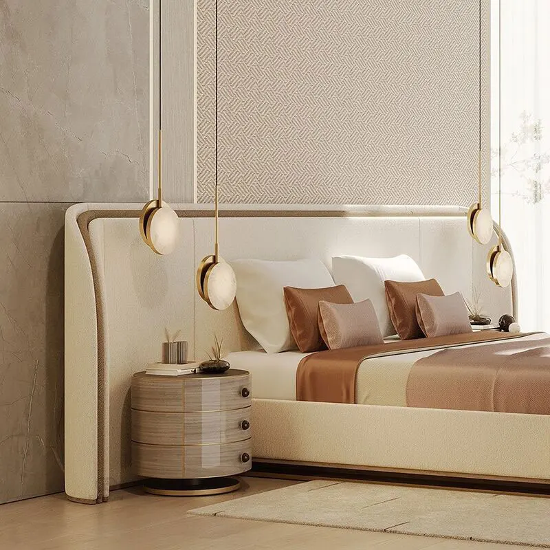 Italian Light Luxury Cloth Double Bed Net Red Designer Furniture Creative Modern Minimalist Bedroom Villa Bed