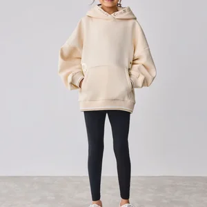 Custom OEM No String Hoodies Oversize Pullover Drop Shoulder Hoodies Fleece and Leggings Pants Girls Clothing Set