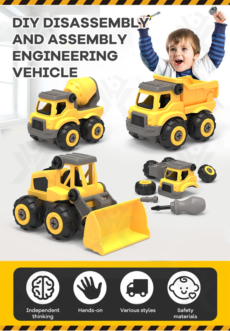 Chengji education toys vehicles trucks take apart toys car assembling screw engineering vehicle diy assembly toy for boys