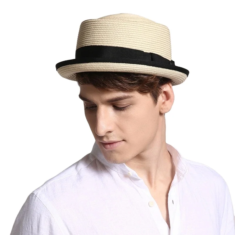 Vintage Rolled Brim Straw Hat Men Hat Fedora Hat for Man Gentlemen Luxury  Jazz Ribbon Panama Caps Street Sun Caps