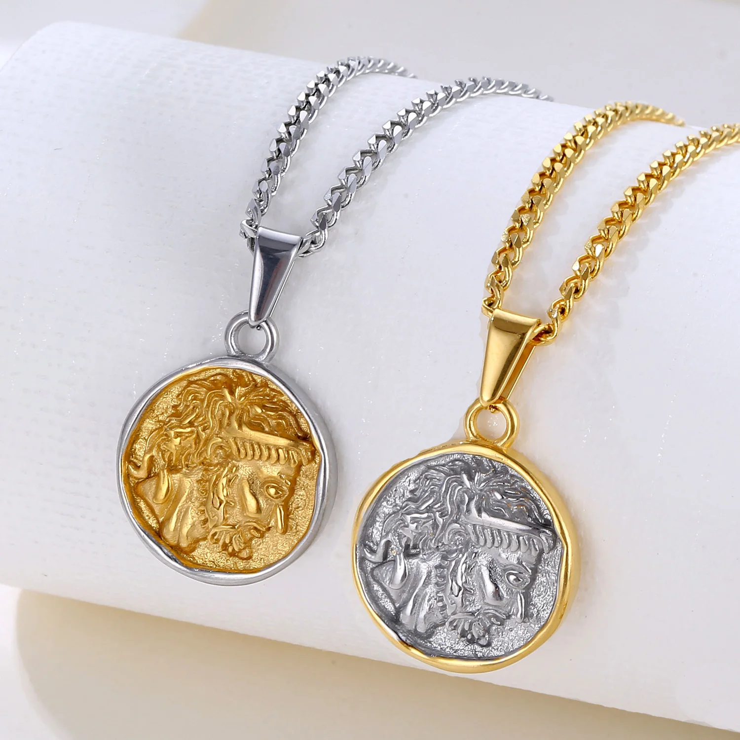 신화 20mm 제우스 펜던트 스테인리스 스틸 남성용 주얼리 투톤 라운드 코인 고대 그리스 제우스 목걸이| Alibaba.com