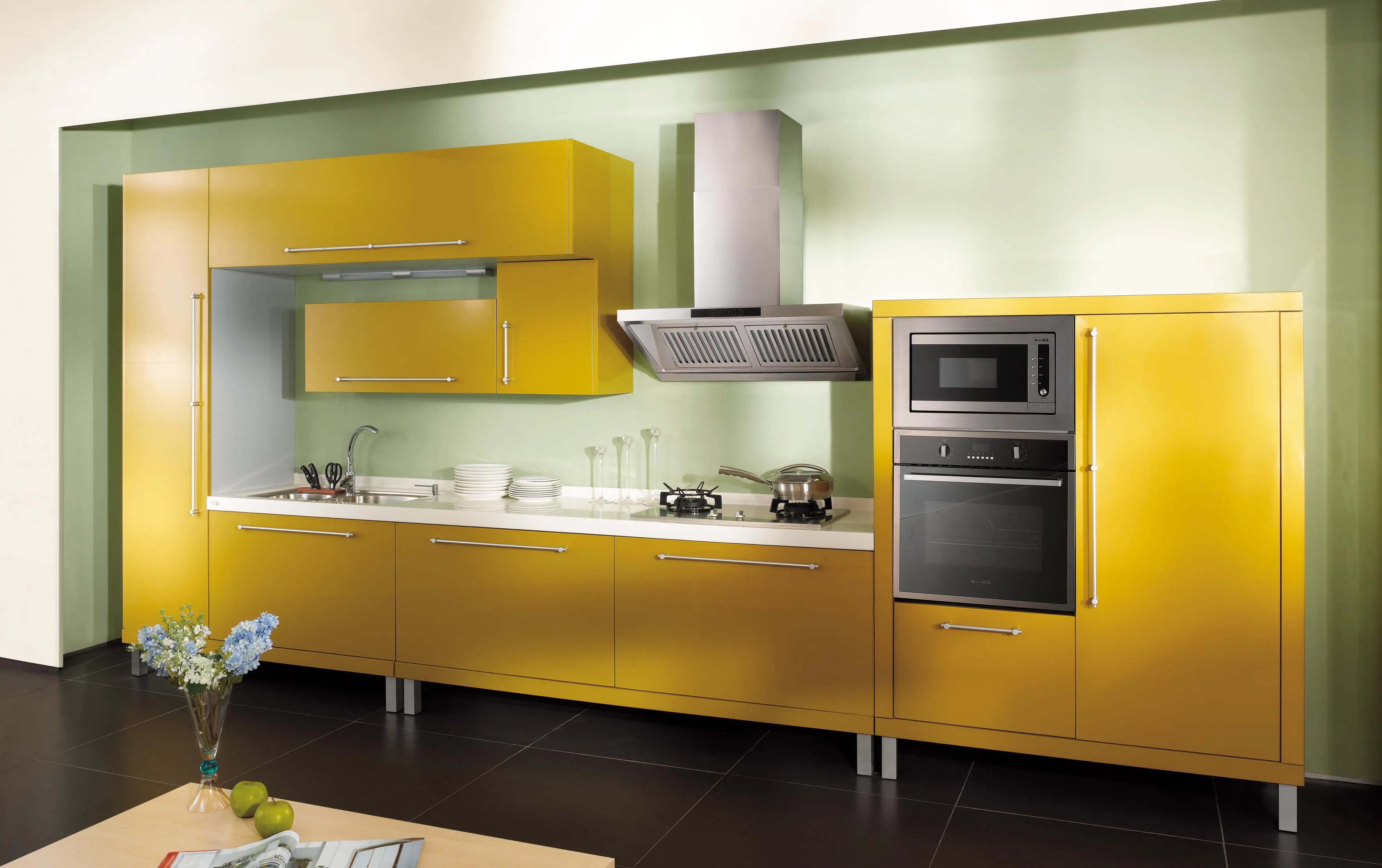 CBMMART Modern Grey and Shallow Yellow Kitchen Cabinet Set Custom Kitchen Cabinet With Island
