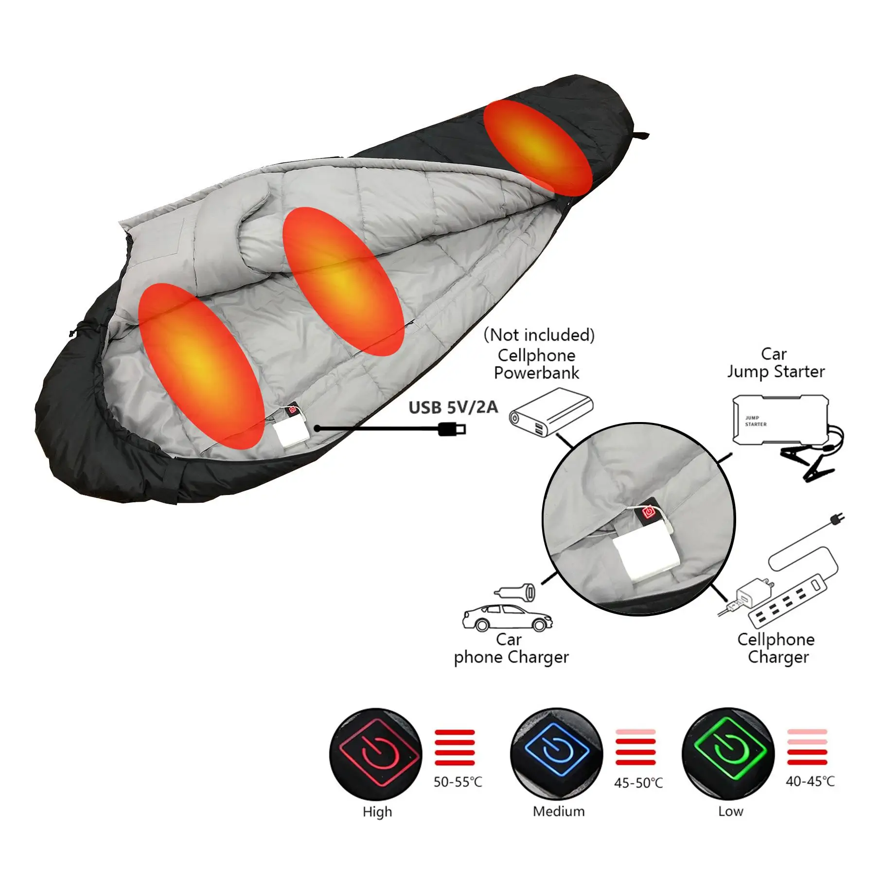 Mydays Tech Pongee Outdoor Waterproof Lightweight Electric Heated