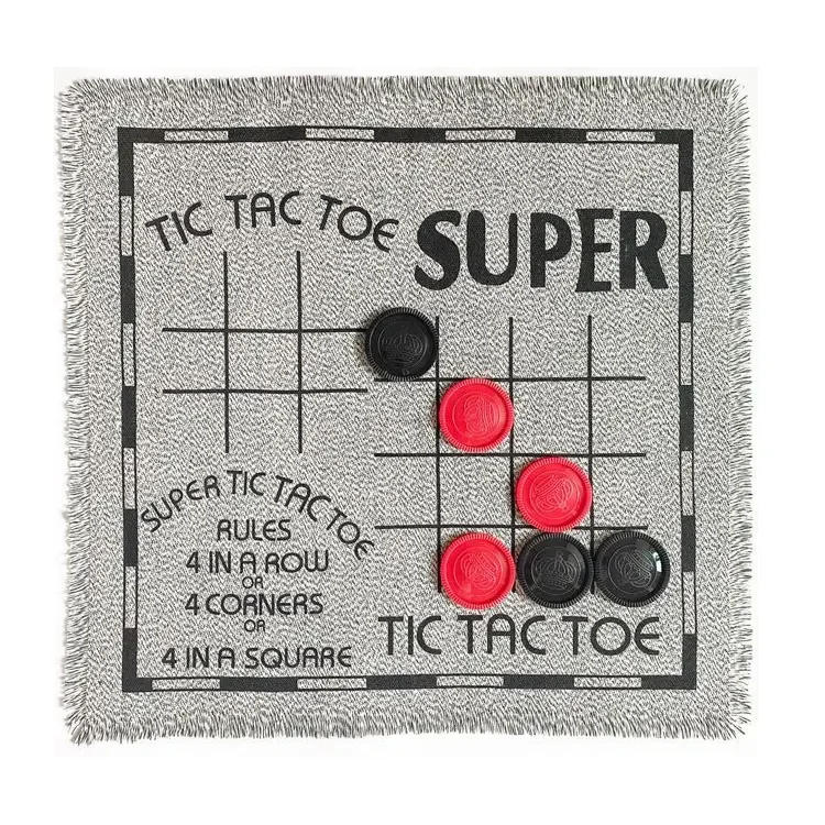 Large 3-in-1 Checkers Super Tic Tac Toe with Rug Classic Checkers Board Game for Kids