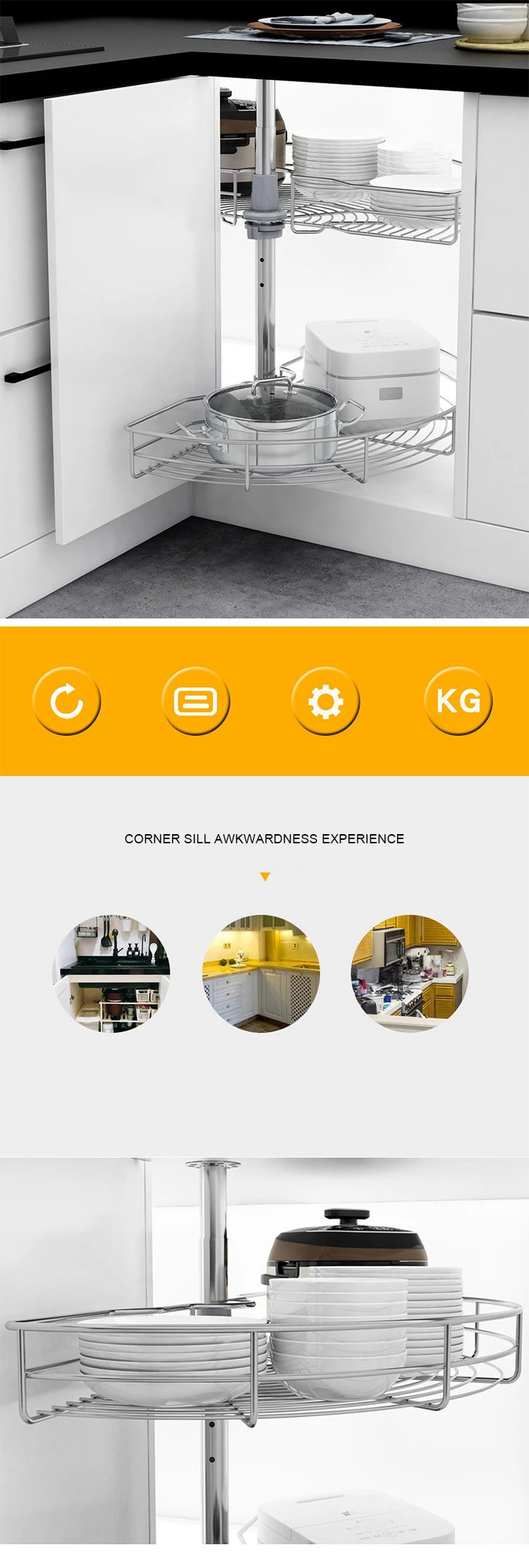 Welltop Wire Basket Kitchen Corner Organizer Basket Kitchen