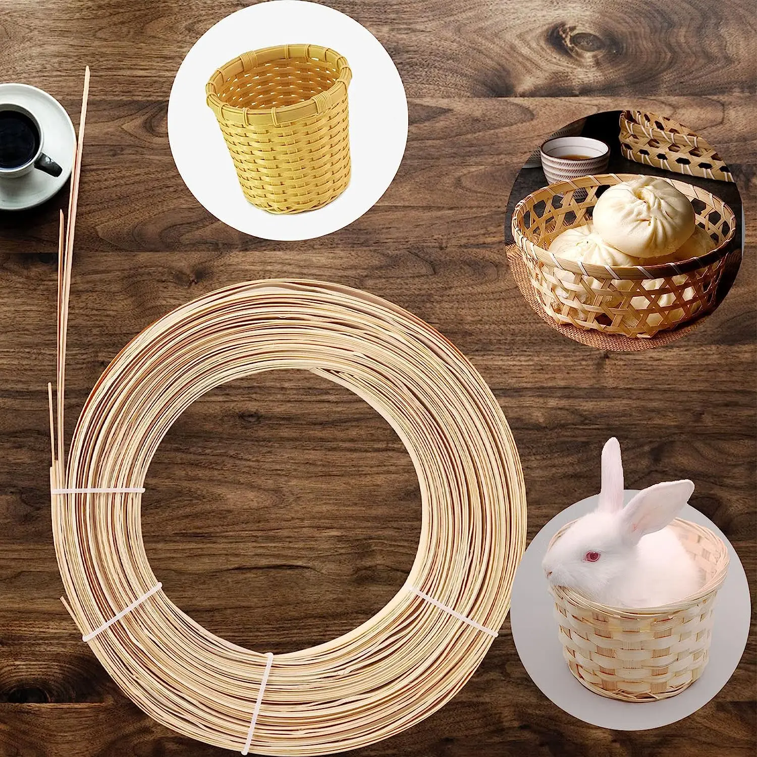 Bamboo Strips For Weaving, Cane Webbing Basket Making Supplies Strips Coil Flat Reed, Bamboo Canes Craft Flat Cane Webbing For DIY Craft Rattan Materials DIY Handicraft (10 Feet Long 7Pcs In A Bundle - Foto 3