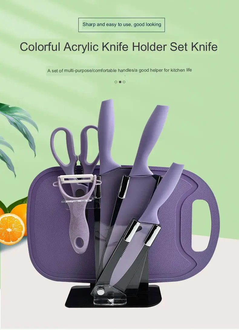 7pcs Colorful Wheat Straw Knife Set Acrylic Block Stainless Steel