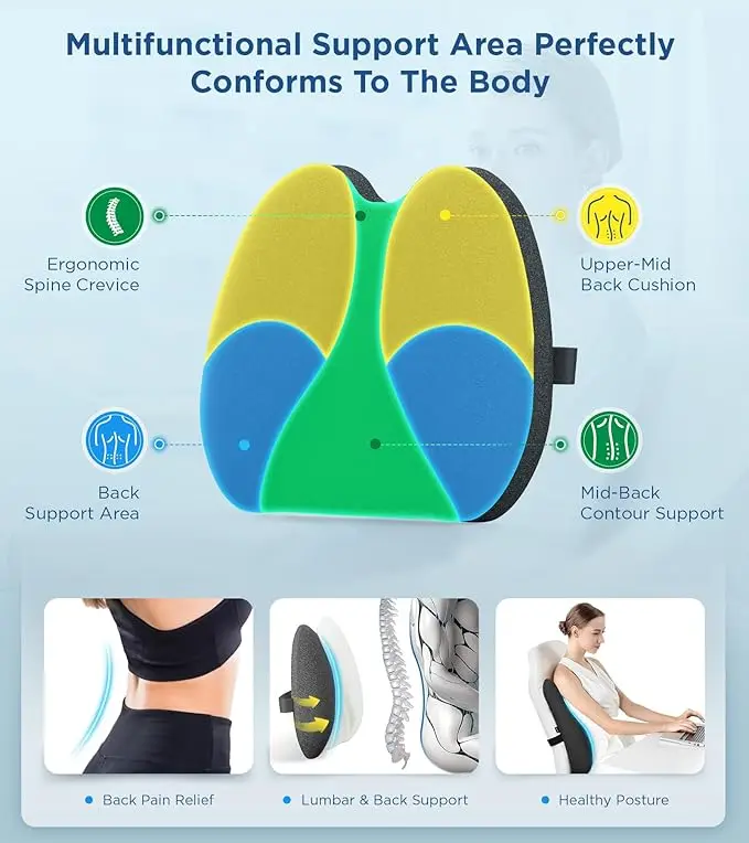 Black OEM Ultra Pain Relief Cooling Memory Foam Back Cushion Lumbar Support Pillow Ergonomic Lumbar Pillow for Car Office Chair