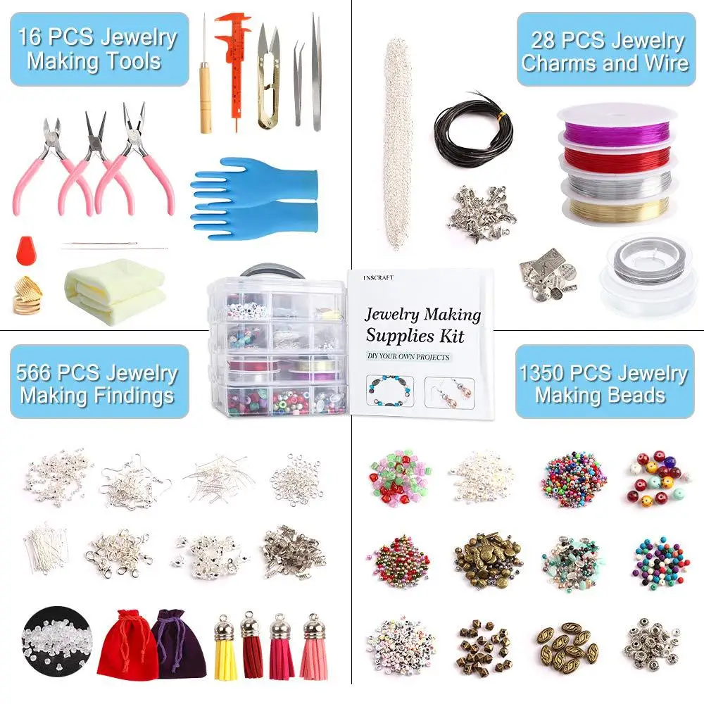 Hot Sell Necklace Bracelets Earrings Making Repair Tools Jewelry Findings  Crystal DIY Jewelry Making Supplies Kit for Girls