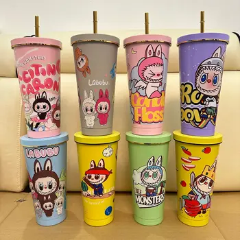 750ml Labubu Large Capacity Cartoon 304 Stainless Steel Thermos Cup Cartoon Labubu Children Outdoor Straw Cup