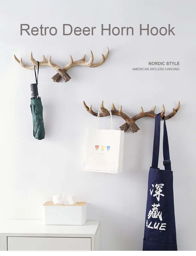 Multifunction Eco Friendly Removable Wall Hooks Simulation Deer Horn Design for Bathroom Coat and Bag Hanging Wall Mounted