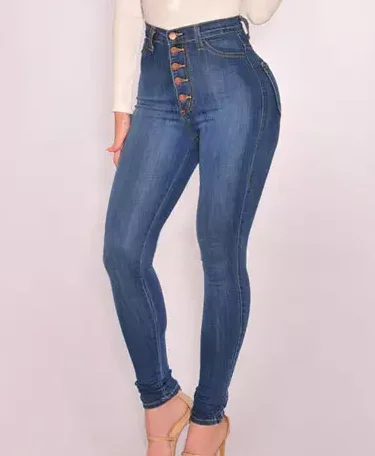 2023 Wholesale price Garment wash cotton  Button  High Waist Skinny  Casual Custom Womens Jeans