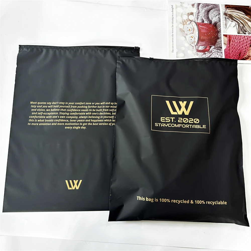 Fashion Custom Logo Black Frosted Zipper Bag For Clothing Biodegradable ...