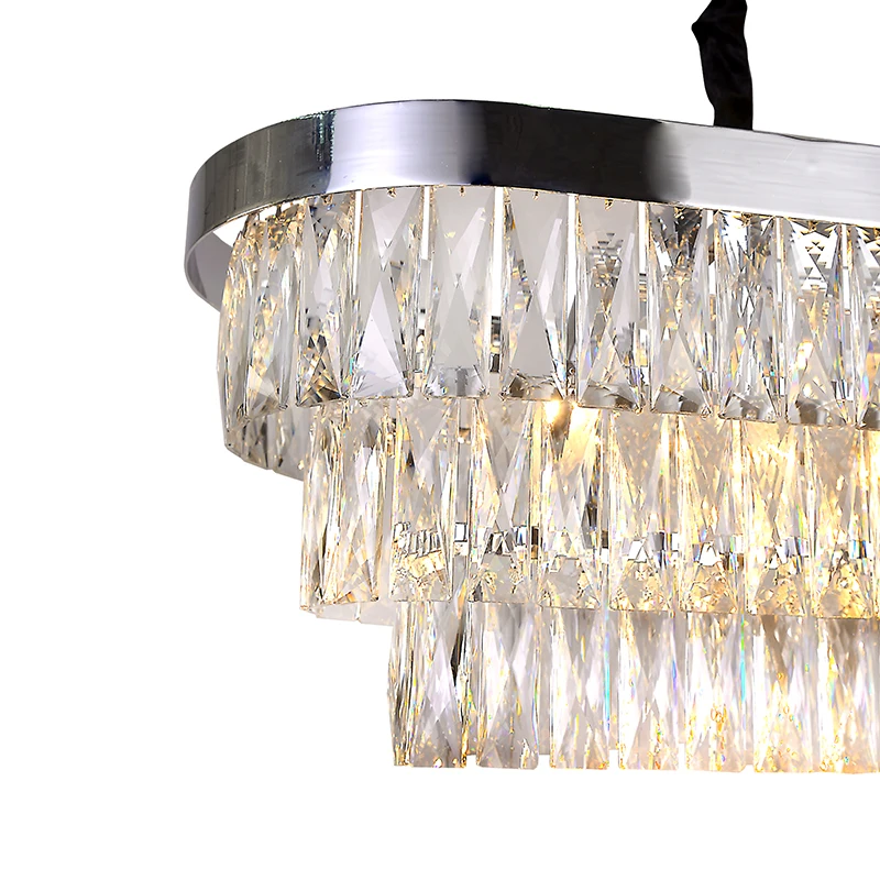 MEEROSEE 2021 Rectangle Pendant Light Oval Crystal Hanging Light Crystal Chandelier for Dinning Table Kitchen Island MD92140