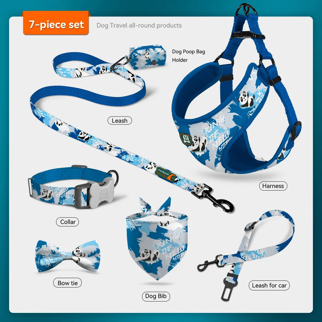 IVYPET OEM Luxury 6-Pieces Pet Dog Harness Set Soft Dog Cat Harness Leash Collar with Poop Bag Holder Bandana Bowknot factory