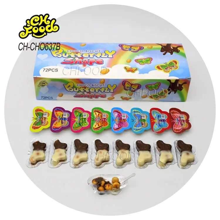 Butterfly Chocolate Biscuits Box Packing Funny Chocolate Candy Toy for Kids Mini Cartoon Chocolate Biscuits Cup Halal Snack OEM