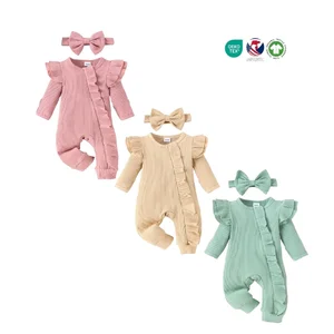 Baby Clothes Wholesale New Born Baby Products Solid Rib Coveralls Jumpsuit Bodysuits Playsuits One Pieces Plain Baby Romper