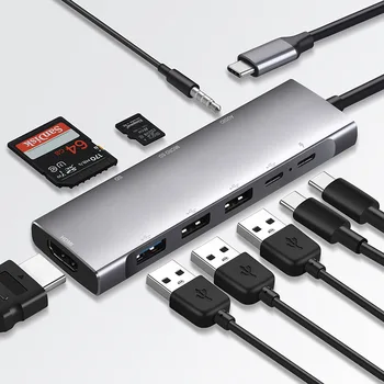 Tymyp 9-in-1 USB C Hub - 4K HDMI, 100W PD Charging, SD/TF Card Reader & Multiple USB Ports