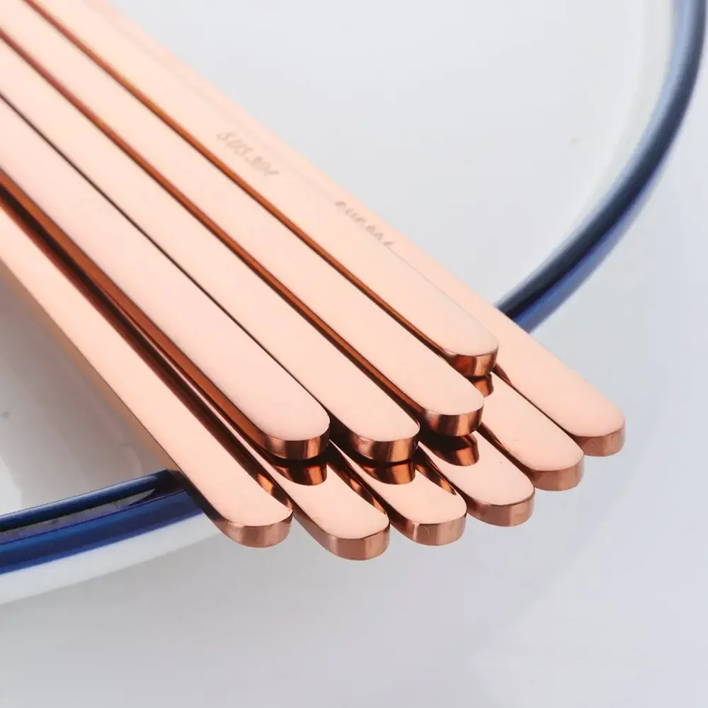 Оптовая продажа с фабрики высококачественные металлические плоские корейские палочки для еды из нержавеющей стали 304 пользовательским