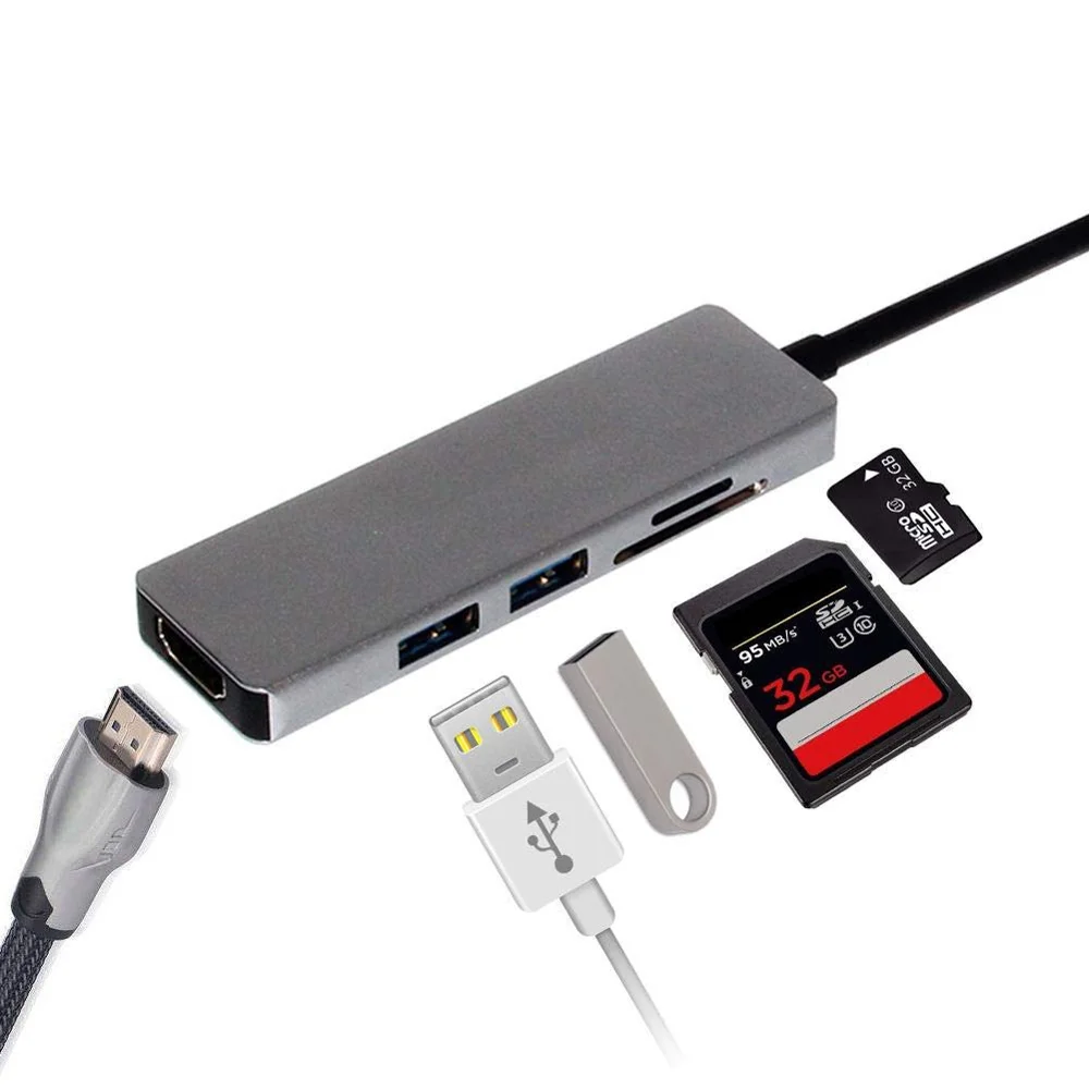 5 в 1 Micro Usb мама к Type C папа адаптер Usb-C док-станция USB 3,1 SD карта TF конвертер концентратор