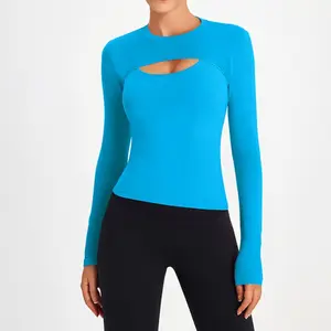 Front Hollow Out Yoga Top Custom 2 Pcs Boleros Seamless Fitness Wear  Workout Activewear Long Sleeve Top