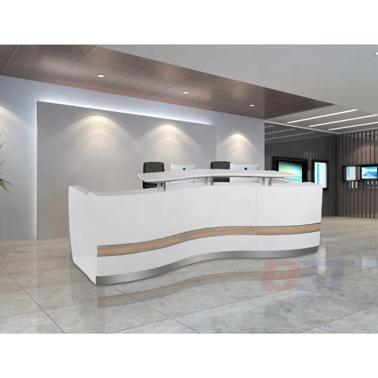 Solid Surface Semi Circle Reception Desk with Back Wall Half Round Artificial Marble Quartz Stone Reception Front Counter