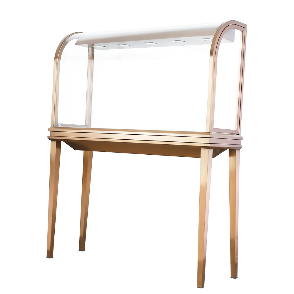 Glass Display Cabinet  LED Jewelry Display Table Pedestal Stand Watch Glass Metal Jewellery Showcase Furniture Design