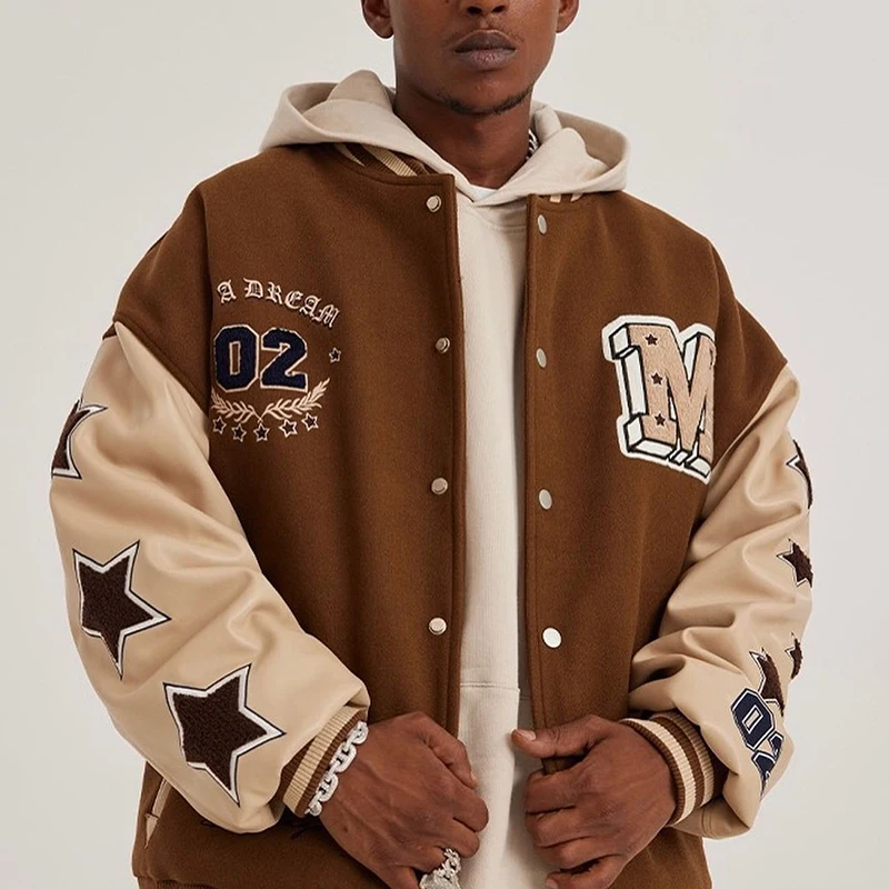 Oem Custom High Quality Men Embroidery Patch Warm College Jacket Bomber  Letterman Varsity Jacket For Men - Buy White Cow Leather Sleeves Wholesale  Letterman College Jackets,Custom Patchwork Real