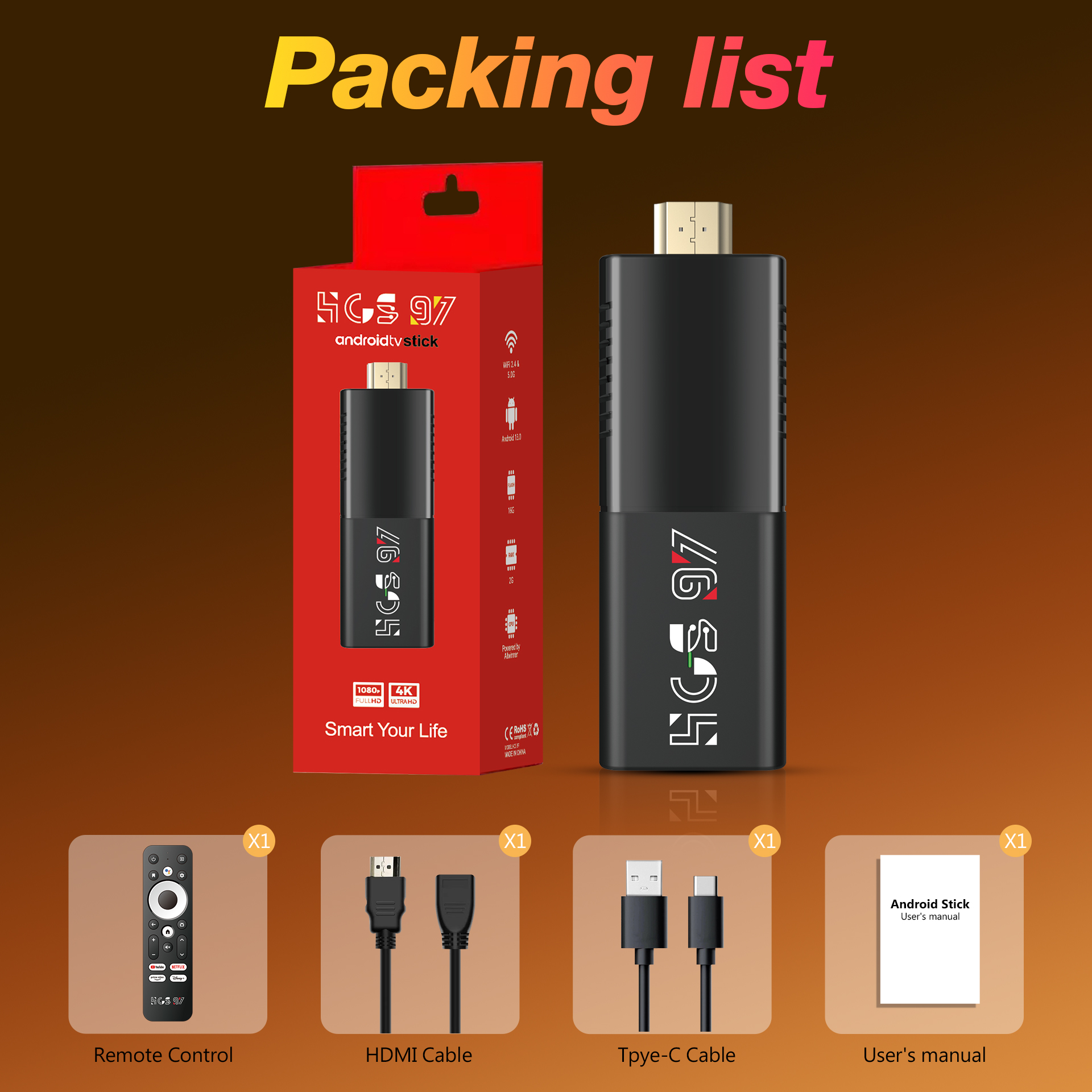 Zoku HCS97 Smart Tv Stick 4k - Dual Wifi, 2GB RAM, 16GB Storage