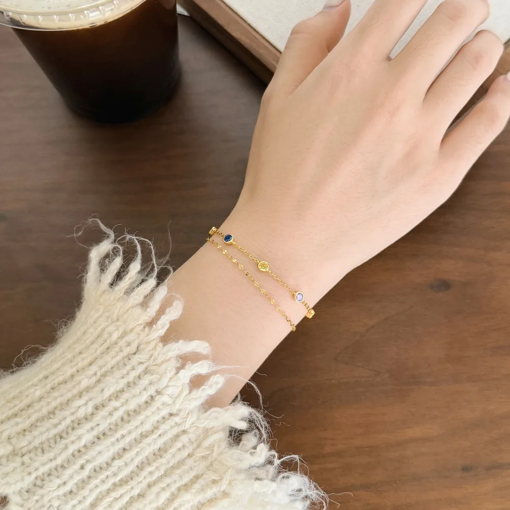 KAKODIY Fashion Design 925 Sterling Silver Double Layer Multi-Layer Color 5A Zirconium Pendant Chain Bracelet Daily Wear Jewelry detail 2
