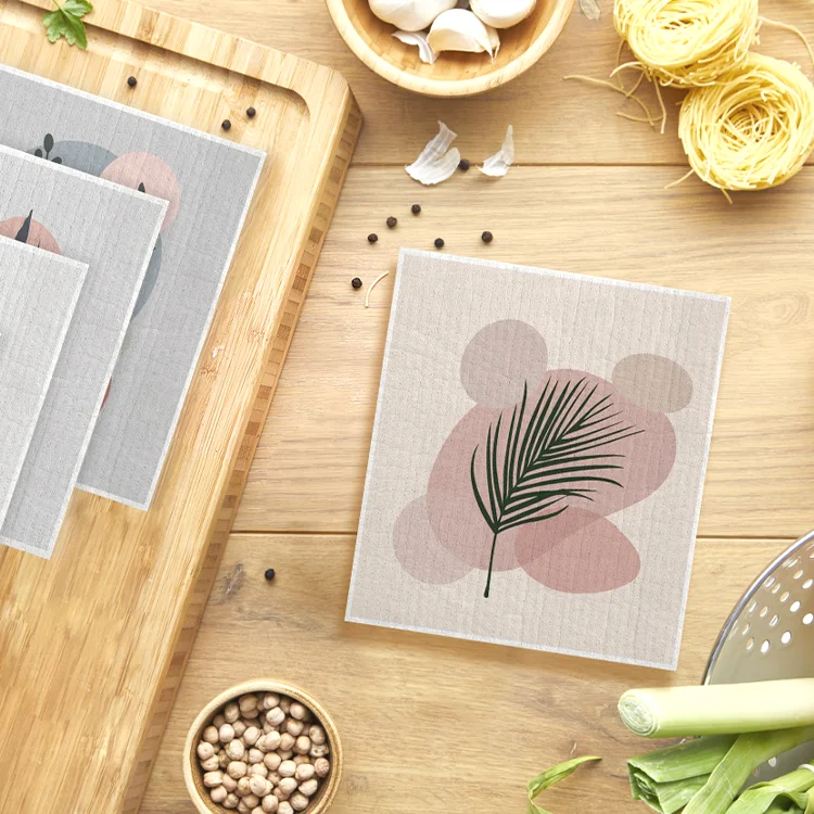 Gloway Wholesale Set of 5 Custom Printed Biodegradable Kitchen Cleaning Dishcloth Cellulose Sponge Cloth Swedish Dish Cloth