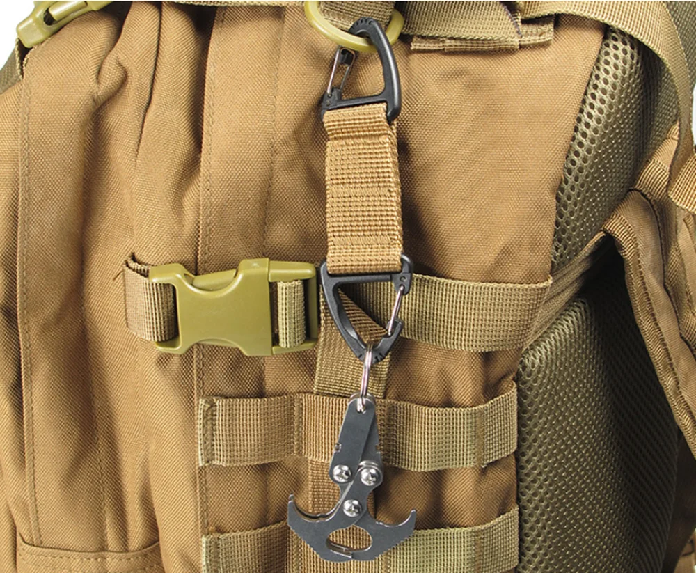Tactical MOLLE Triangle Keychain T-shaped Carabiner Backpack Hooks Buckle 