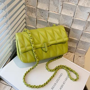 New PU Square Rhombic Chain Handbags for Women Sac Fashionable All Match Embroidery Daily Life Small Shoulder Crossbody Bag