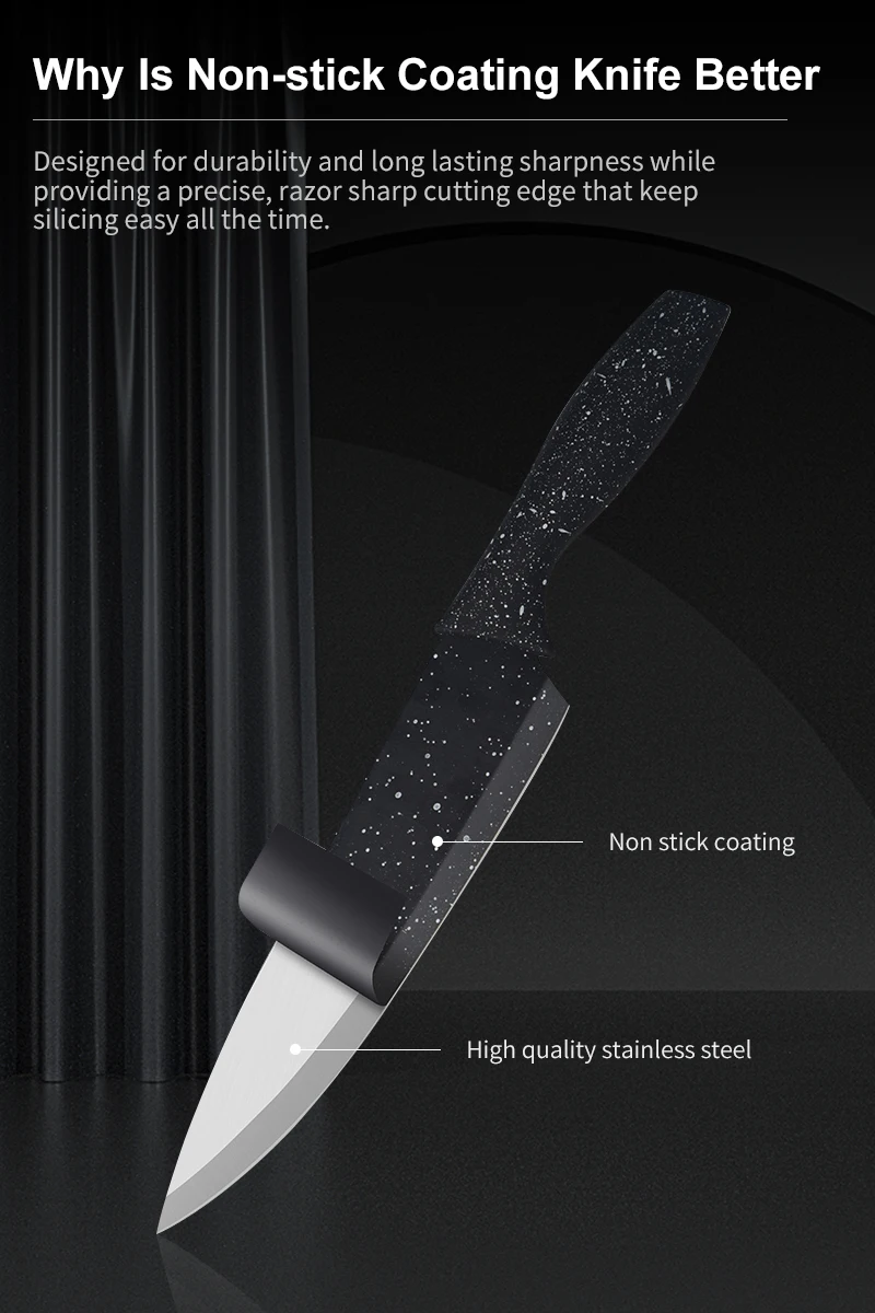 Wholesale Multifunctional Chef Knife Set Stainless Steel 6 PCS Non-stick Coated Kitchen Knife Set with Plastic Sheath