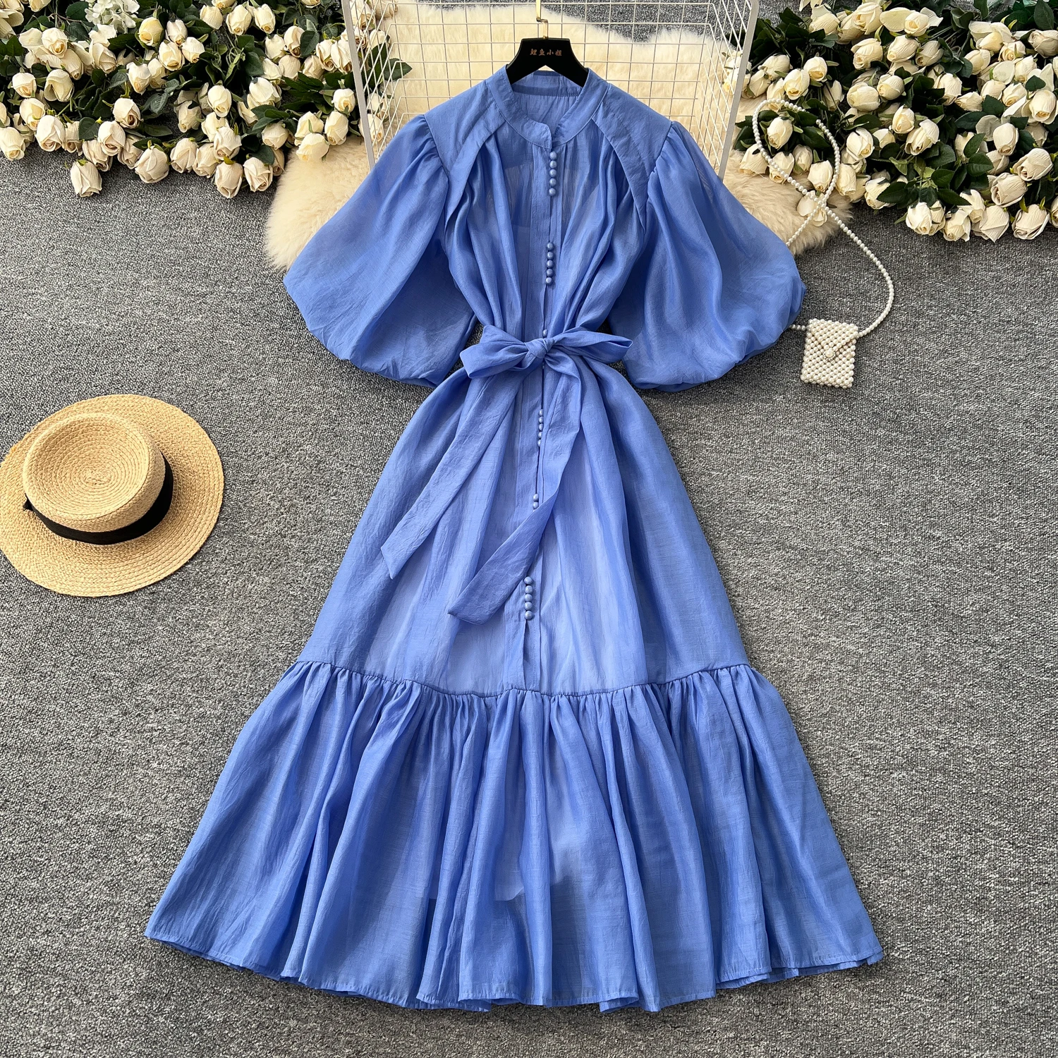 long sleeve dress with flared skirt Long Sleeve Maxi Dress in Black main image 0