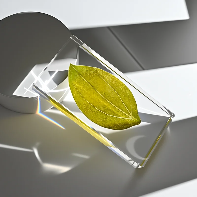 product shining clear glass custom crystal dome paperweight leaf specimen art creative gift book desktop blank crystal cube-5
