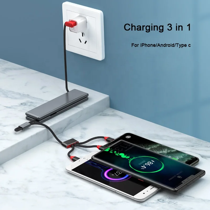 Magic Box Mini Portable Charging Folding 3 in 1 Charging Micro USB Cable for Android Type c
