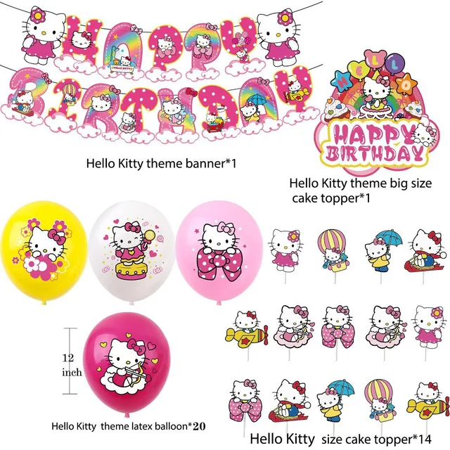 Pink Cat Party balloon set birthday party decorations Include happy birthday banner balloons cake toppers decoration