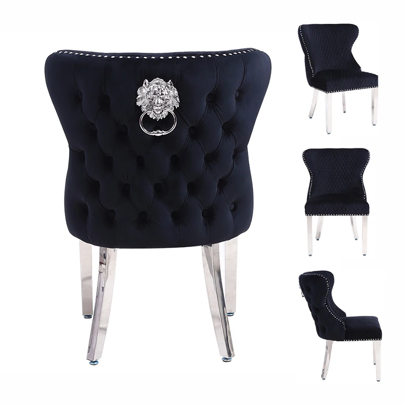 Luxury Ring Knocker Lion Head Knocker Chair,Button Back Quilted Tufted