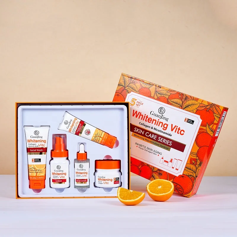 Set de Cuidado de la Piel con Vitamina C Blanqueadora Guanjing, Hidratante,  Iluminador, Antienvejecimiento, Suero Facial, Crema, Loción