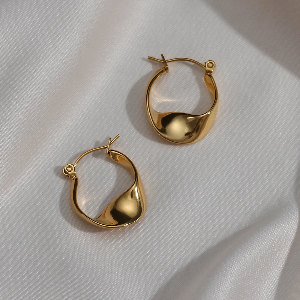 Drop Ship Irregular Hoop Earring 18k Gold Plated Stainless Steel Tarnish Free Wholesale Designer Inspired Earrings